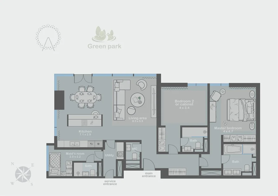 Residência de esquina virada para a Ain Dubai, planta