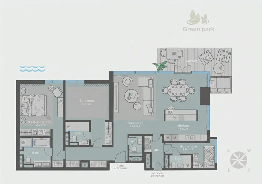 Corner Residence with Park and Sea Views, floor plan