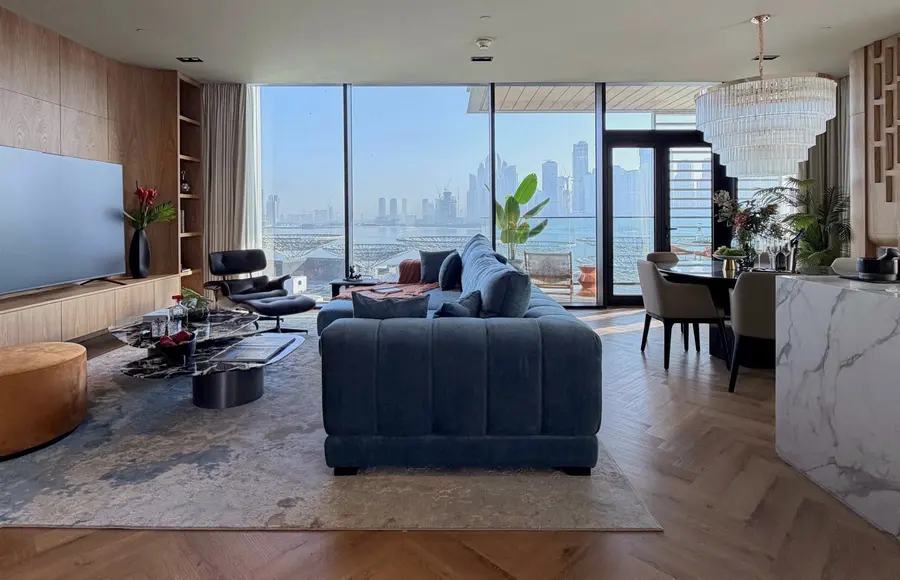 Eckresidenz mit Terrasse, Blick auf Meer und Ain Dubai, Bluewaters Residences
