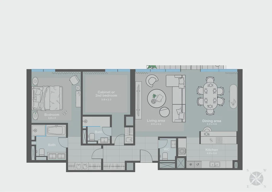 Two-Bedroom Residence above the Pool, floor plan
