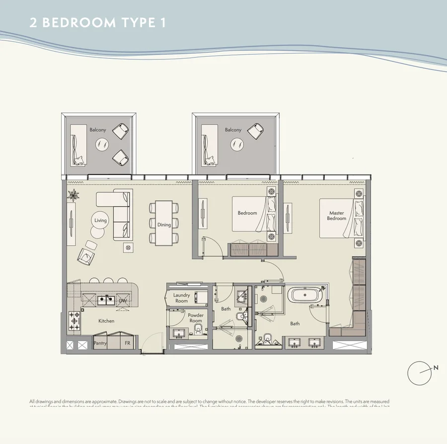 Residenza con due camere da letto, vista mare e Atlantis, planimetria