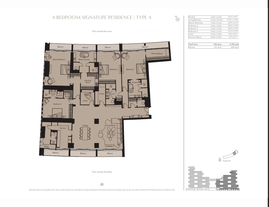 Four-Bedroom Signature Residence, Palm and Sea, floor plan