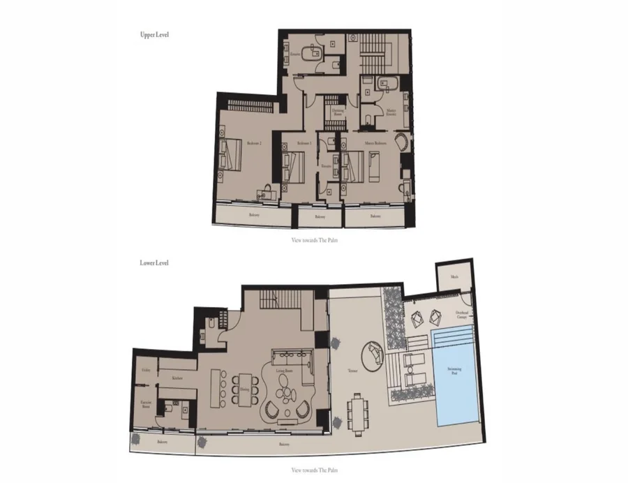 Sky Court con tre camere da letto e piscina in terrazza, planimetria