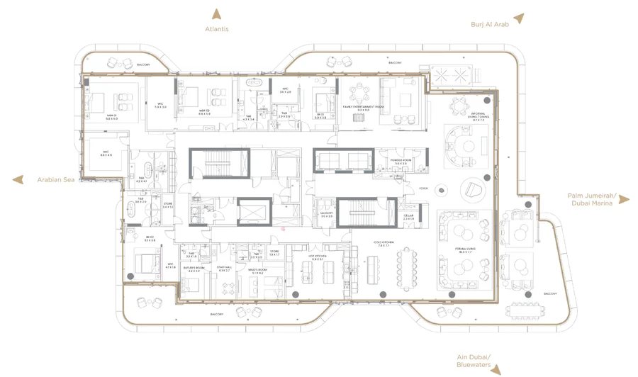 Full-Floor Penthouse with Panoramic Palm and Sea Views, floor plan