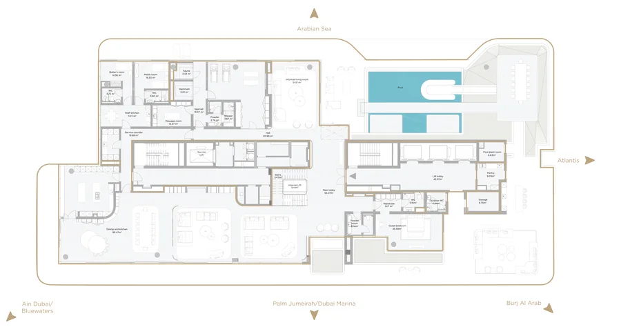 The Royal Sky Mansion, a Six-Bedroom Duplex with a Private Pool, floor plan