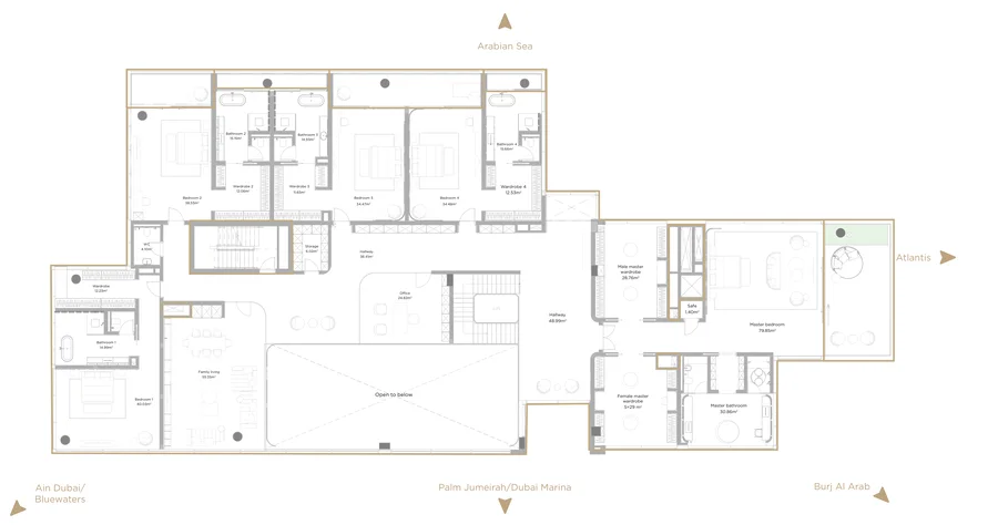 The Royal Sky Mansion, a Six-Bedroom Duplex with a Private Pool, floor plan